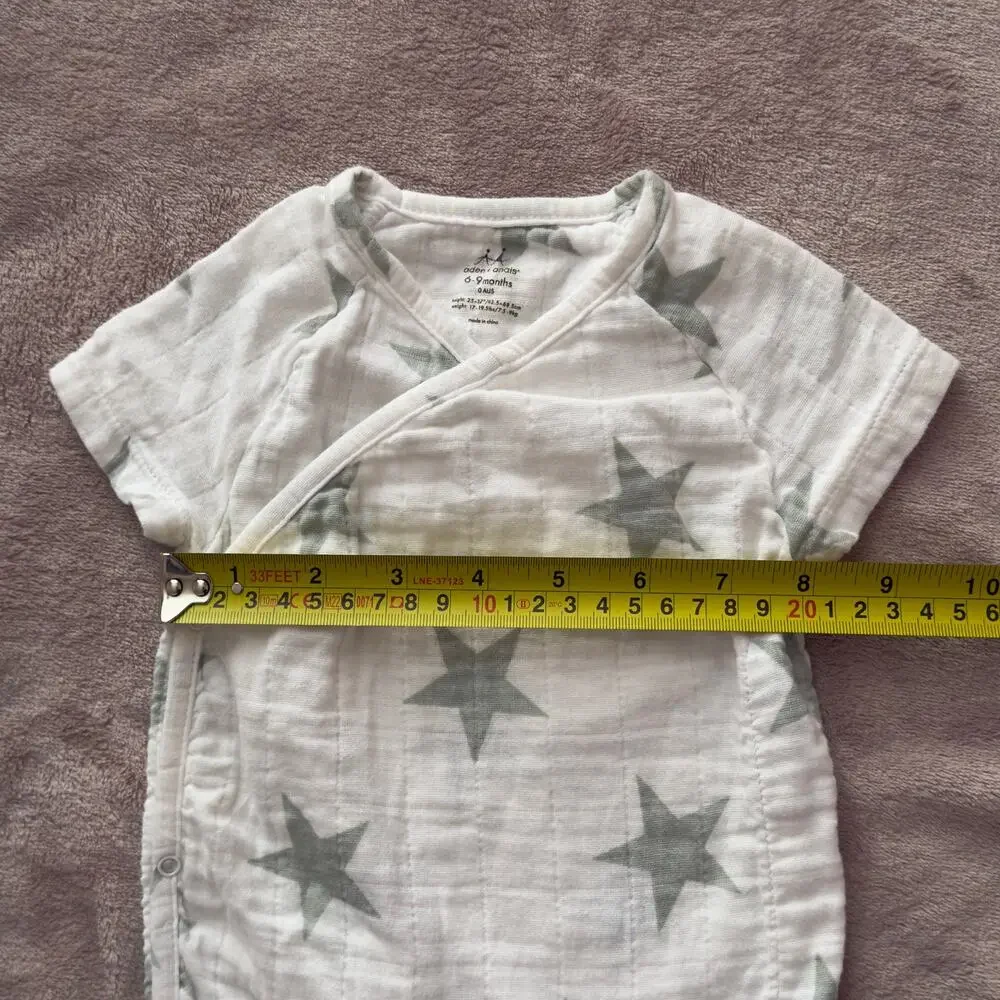 Aden + Anais Muslin Kimono Snap Bodysuit Star Print 6-9 Months Soft Baby Romper